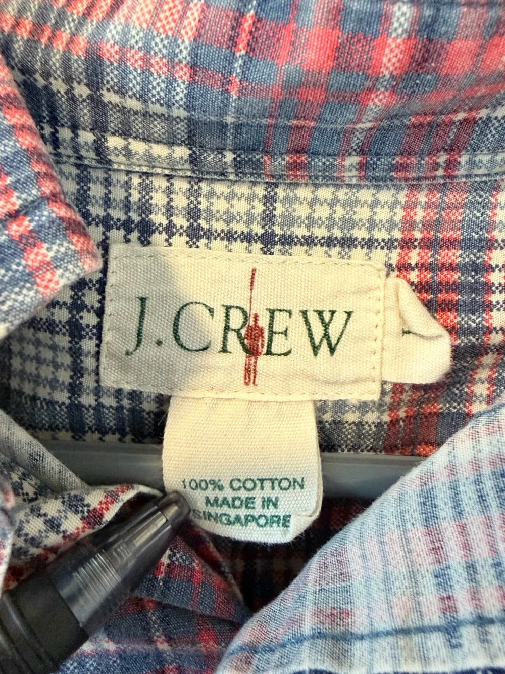 Vintage 90s J Crew Giant Tag Plaid Flannel Shirt Large Cotton Red Blue Heritage